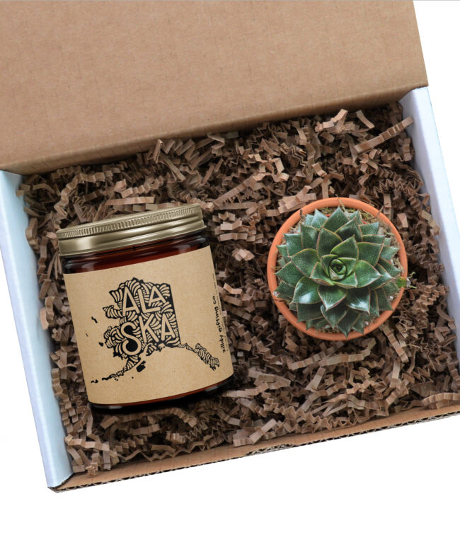 Alaska Personalized Soy Candle and Succulent Gift