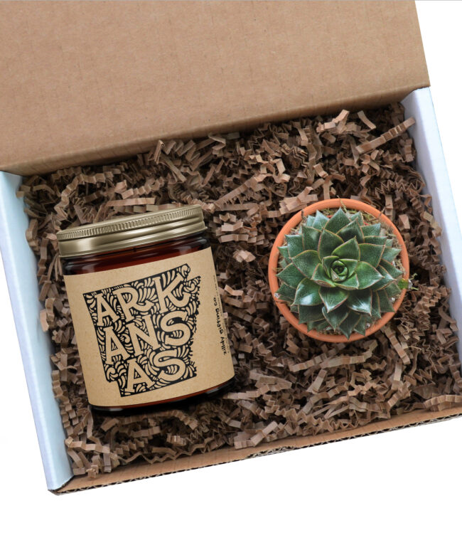 Arkansas Personalized Soy Candle and Succulent Gift