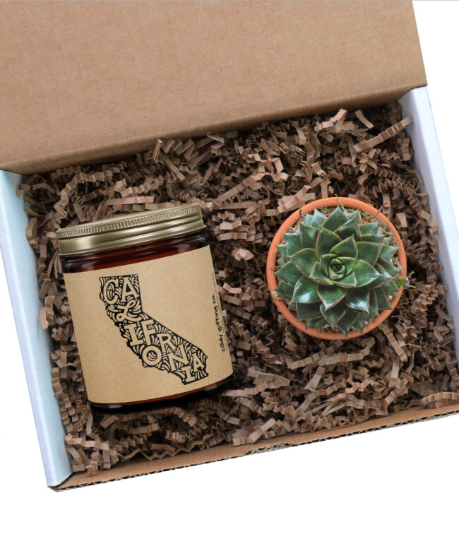 California Personalized Soy Candle and Succulent Gift