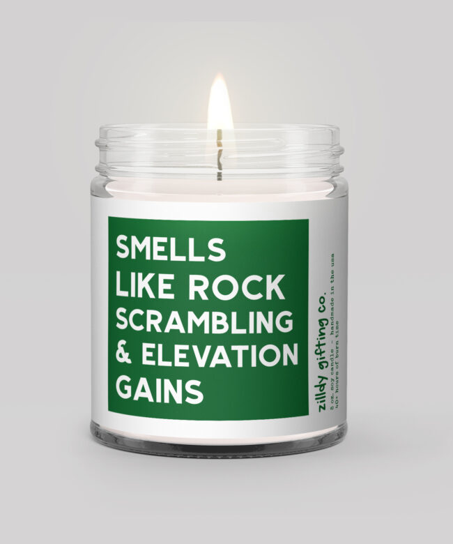 Smells Like Rock Scrambling and Elevation Gains Personalized Soy Candle Gift