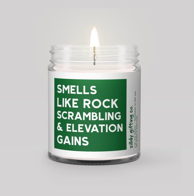 Smells Like Rock Scrambling and Elevation Gains Personalized Soy Candle Gift