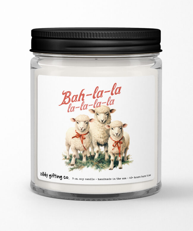 Bah-la-la-la-la with Sheep Personalized Soy Candle Gift • Christmas Holidays