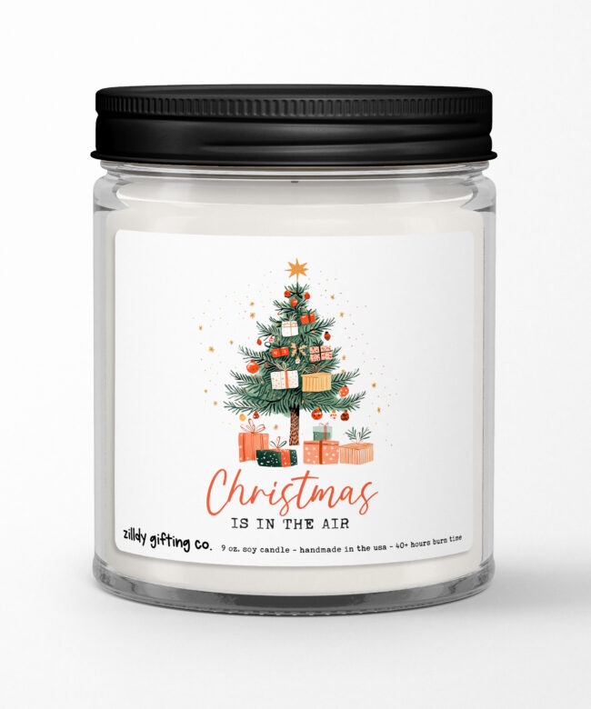 Christmas Is In The Air with Christmas Tree Personalized Soy Candle Gift