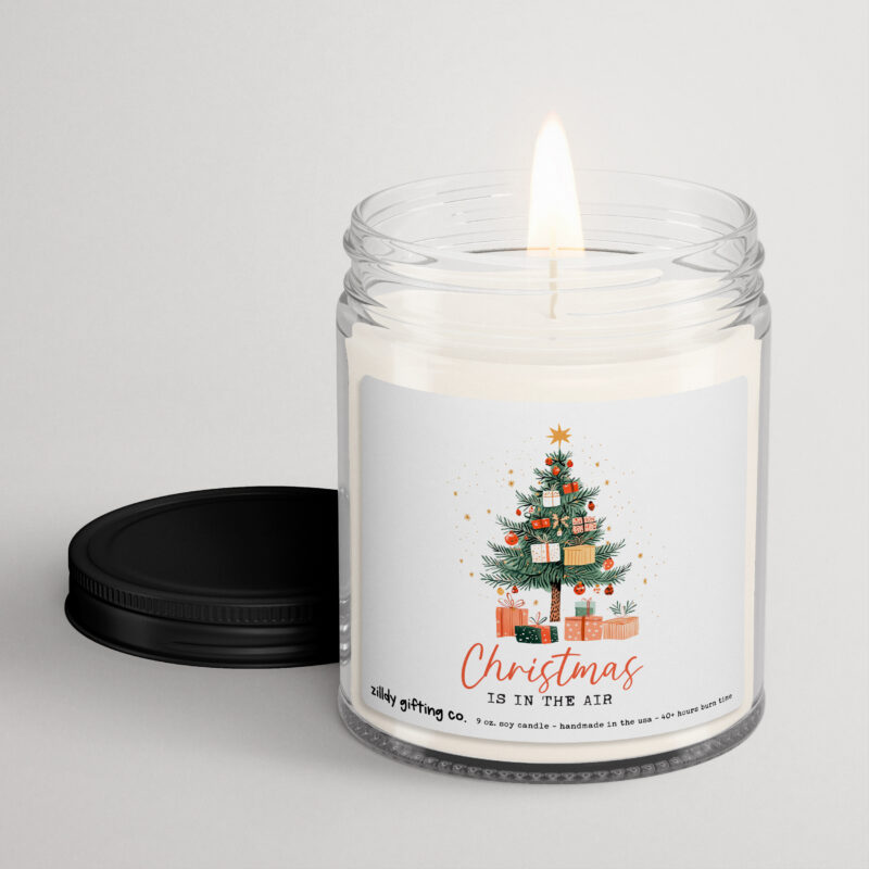 Christmas Is In The Air with Christmas Tree Personalized Soy Candle Gift