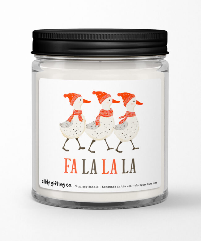 Fa La La La with Festive Ducks Personalized Soy Candle Gift • Christmas Holidays