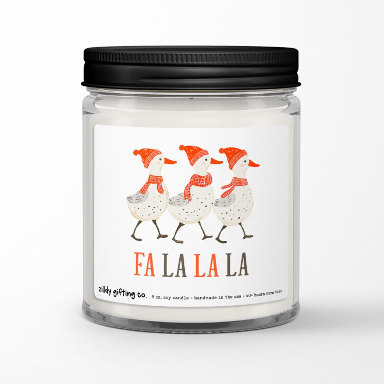 Fa La La La with Festive Ducks Personalized Soy Candle Gift • Christmas Holidays