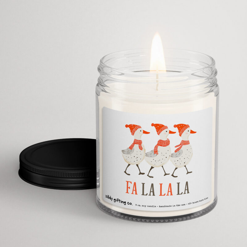 Fa La La La with Festive Ducks Personalized Soy Candle Gift • Christmas Holidays