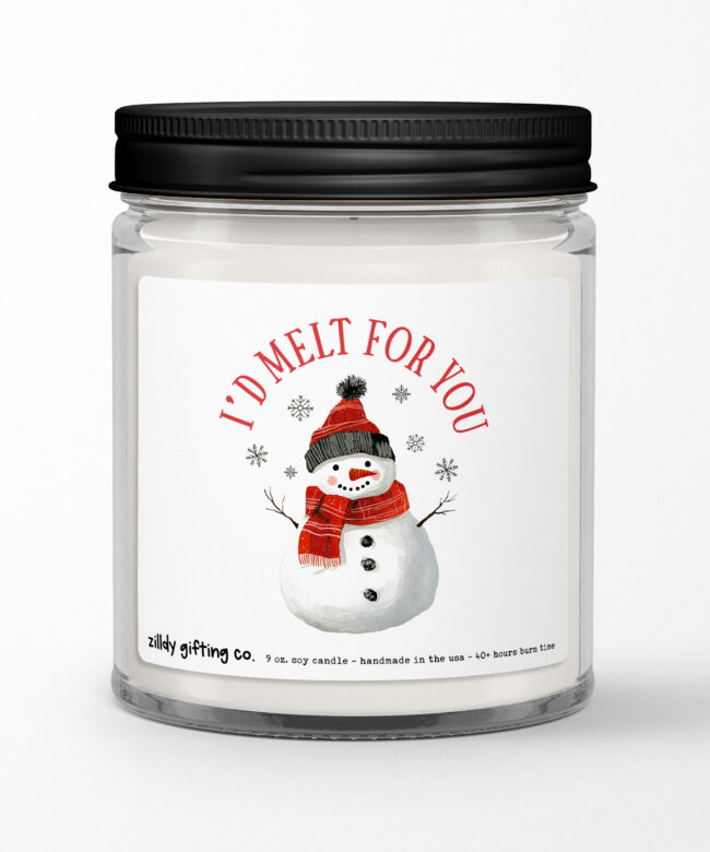 I'd Melt For You with Snowman Personalized Soy Candle Gift • Christmas Holidays