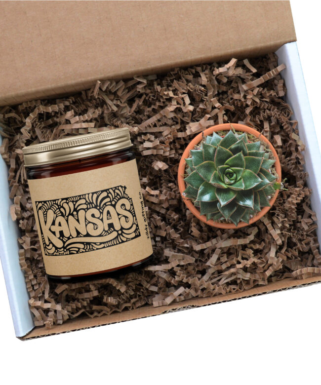 Kansas Personalized Soy Candle and Succulent Gift