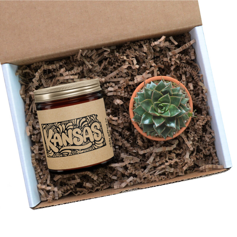 Kansas Personalized Soy Candle and Succulent Gift