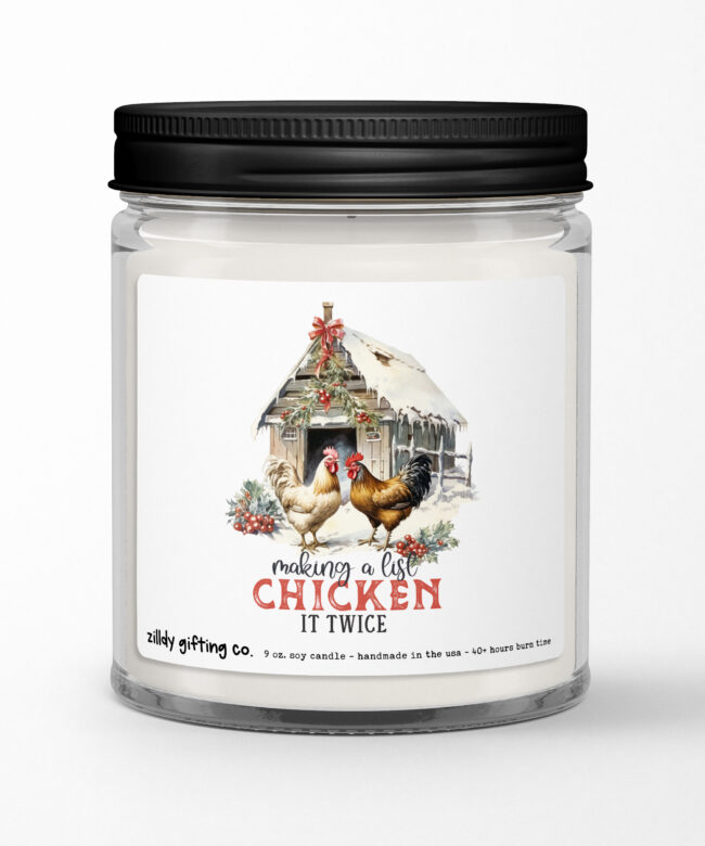 Making a List Chicken It Twice Personalized Soy Candle Gift • Christmas Holidays