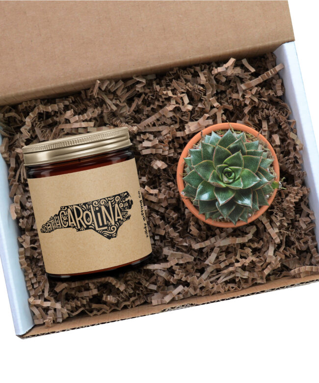 North Carolina Personalized Soy Candle and Succulent Gift