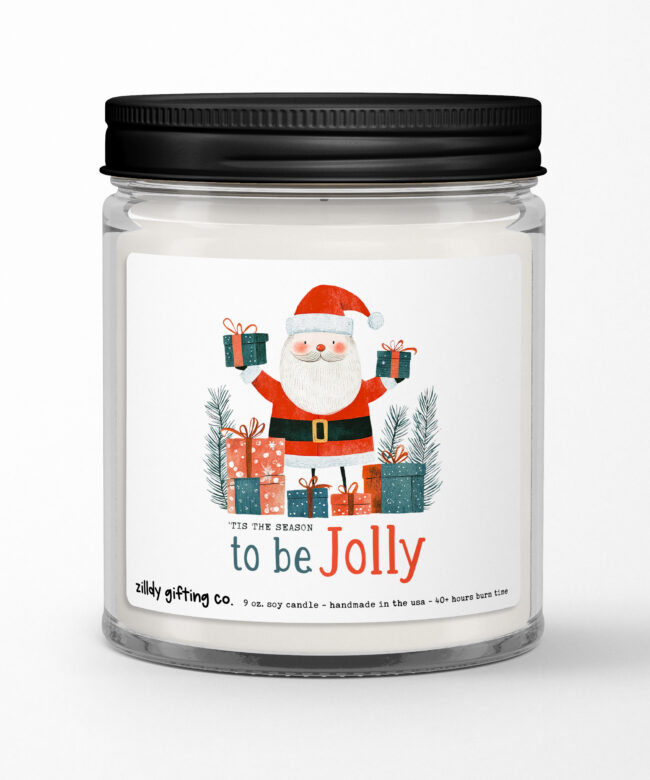 Tis the Season to Be Jolly with Santa Bringing Presents Personalized Soy Candle Gift • Christmas Holidays