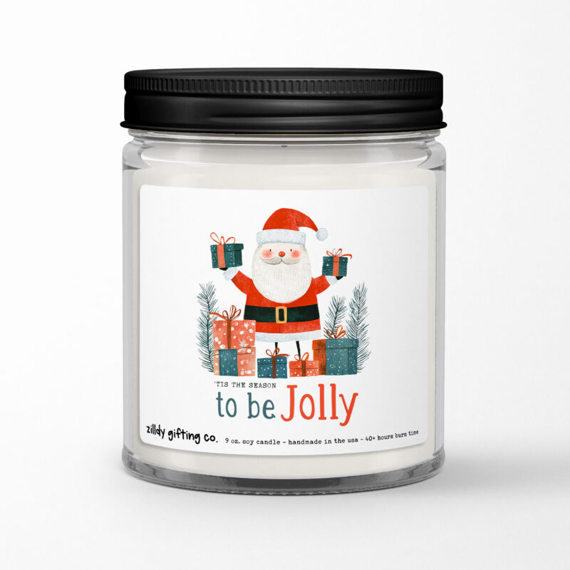 Tis the Season to Be Jolly with Santa Bringing Presents Personalized Soy Candle Gift • Christmas Holidays