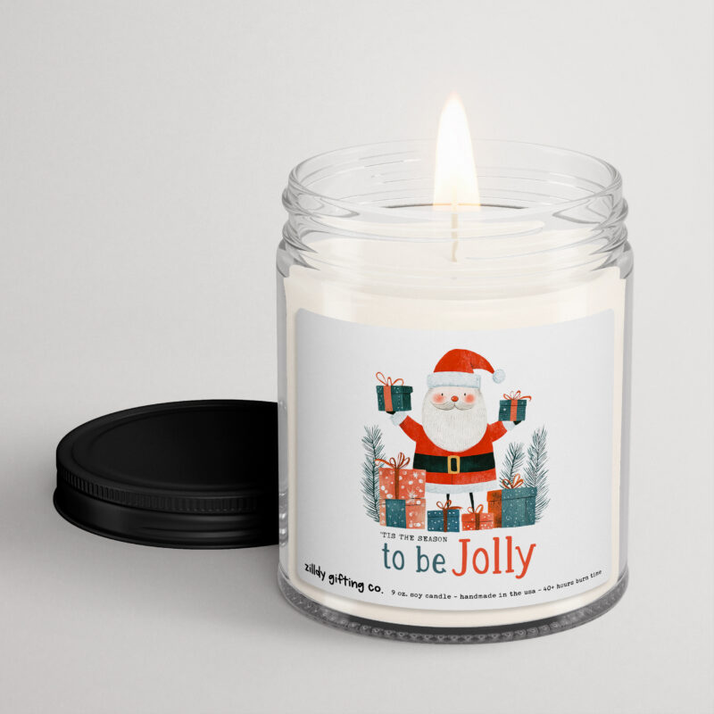 Tis the Season to Be Jolly with Santa Bringing Presents Personalized Soy Candle Gift • Christmas Holidays