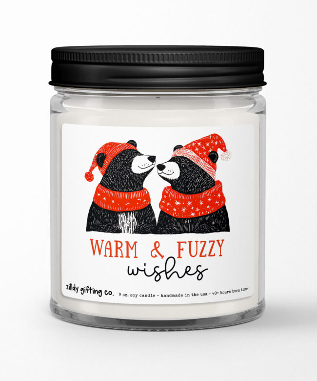 Warm & Fuzzy Wishes with Pajama Bears Personalized Soy Candle Gift • Christmas Holidays