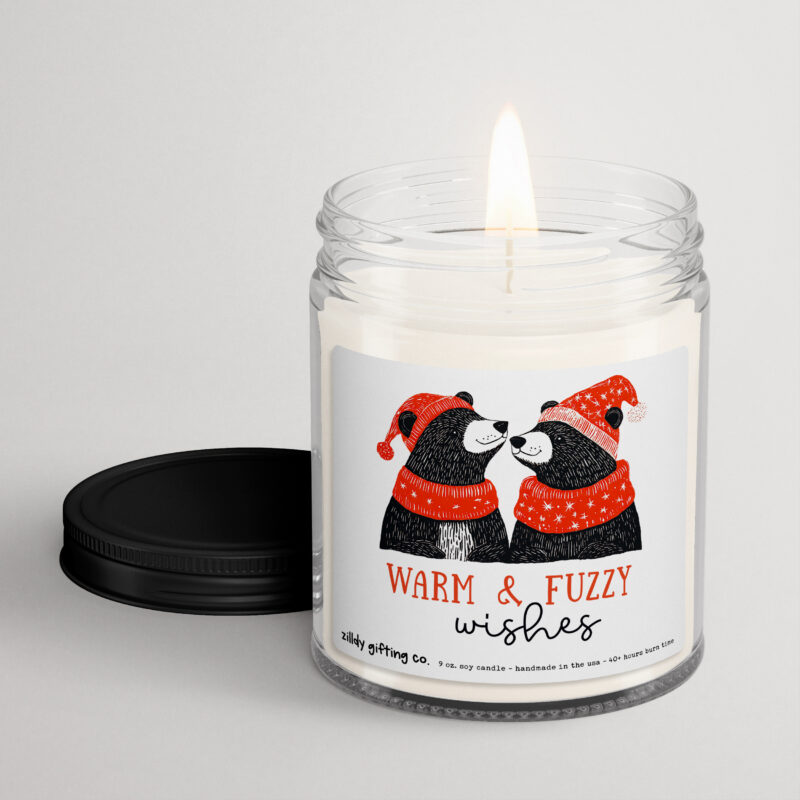 Warm & Fuzzy Wishes with Pajama Bears Personalized Soy Candle Gift • Christmas Holidays