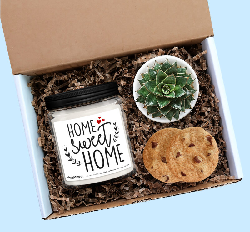 Home Sweet Home with Hearts Personalized Soy Candle and Succulent Gift