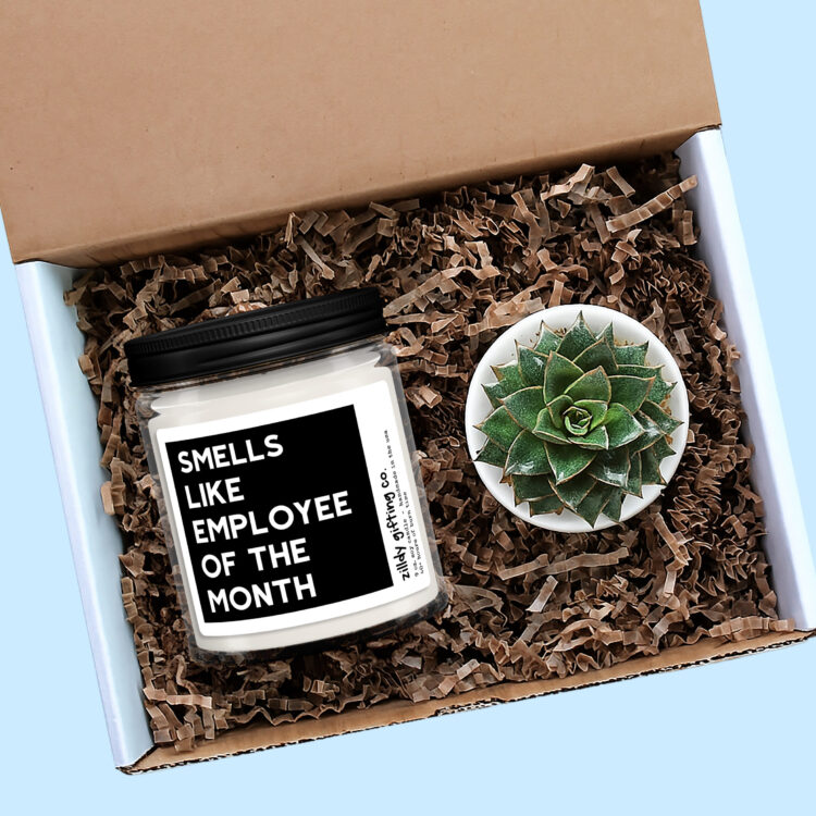 Smells Like Employee of the Month Personalized Soy Candle and Succulent Gift