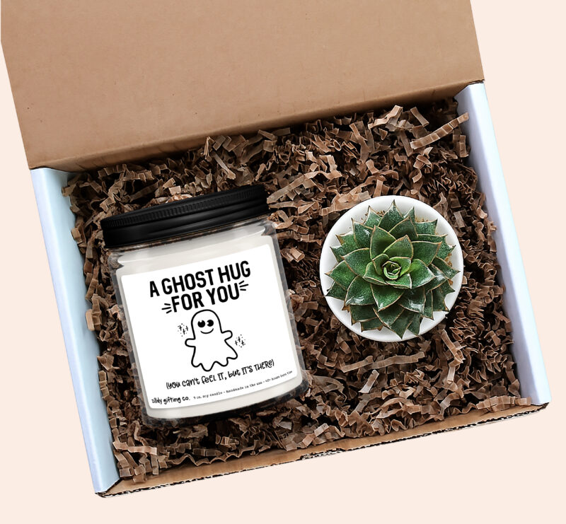 A Ghost Hug For You, You Can't Feel It, But It's There - Personalized Soy Candle and Succulent Gift