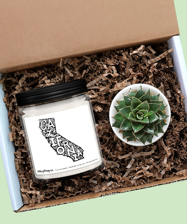 California Personalized Soy Candle and Succulent Gift