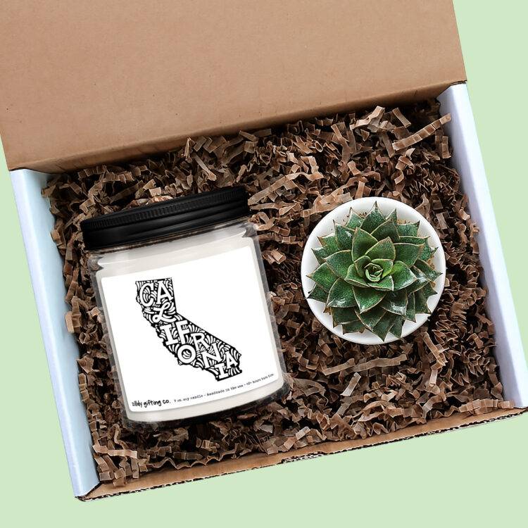 California Personalized Soy Candle and Succulent Gift