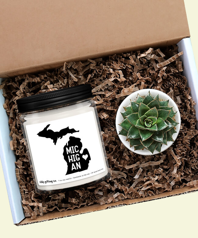 Michigan Personalized Soy Candle and Succulent Gift