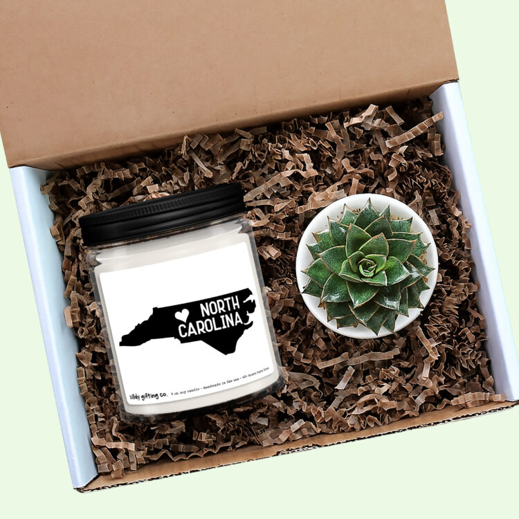 North Carolina Personalized Soy Candle and Succulent Gift