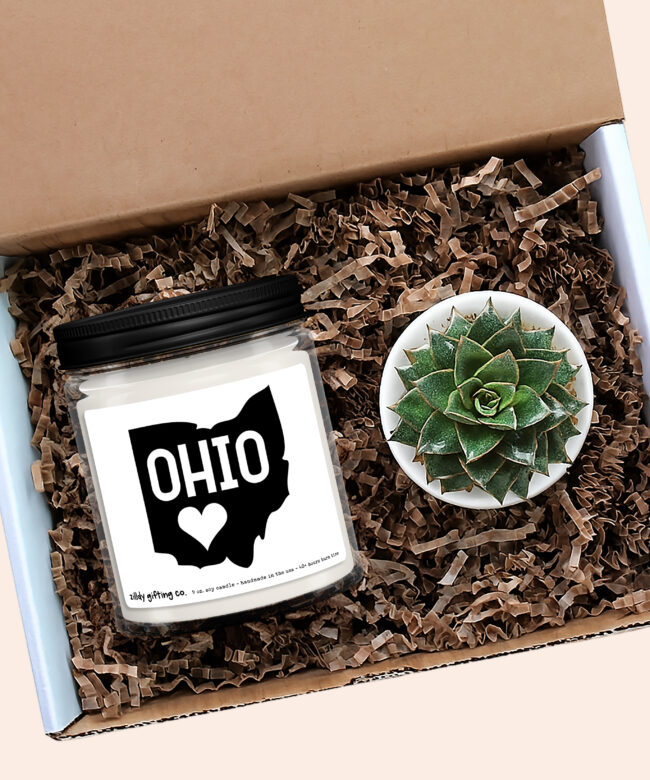 Ohio Personalized Soy Candle and Succulent Gift