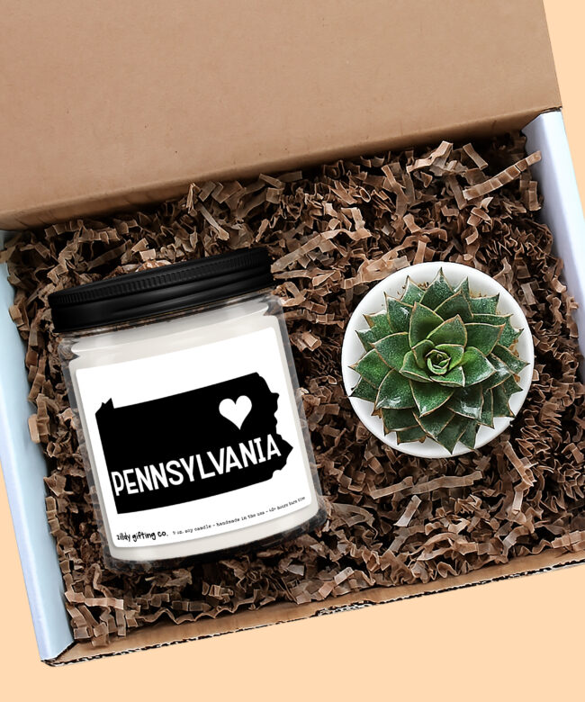Pennsylvania Personalized Soy Candle and Succulent Gift