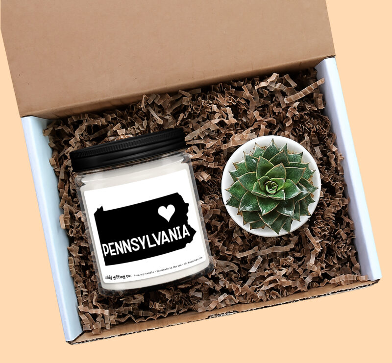 Pennsylvania Personalized Soy Candle and Succulent Gift