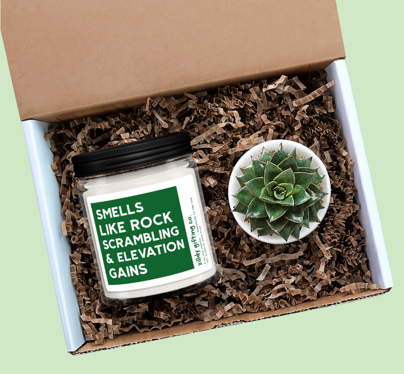 Smells Like Rock Scrambling and Elevation Gains Personalized Soy Candle And Succulent Gift