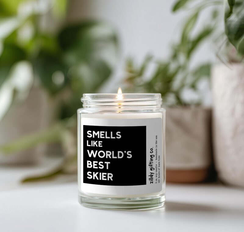 Smells Like World's Best Skier Personalized Soy Candle and Succulent Gift - Image 2