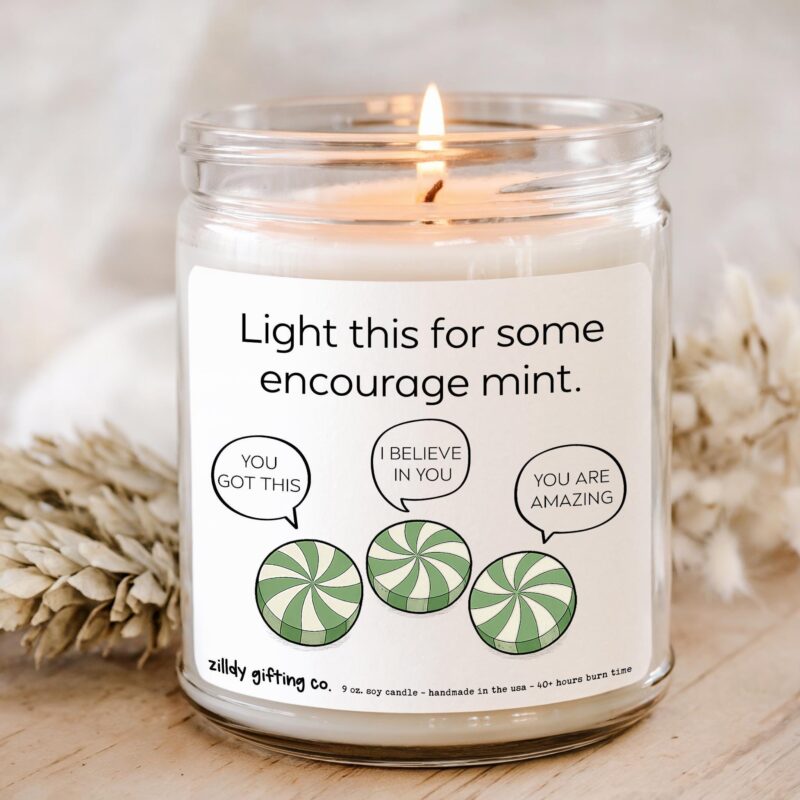 Encouragement Gift Box, “Light This for Some Encourage mint”, Personalized Soy Candle, Succulent & Cookies, Self Care Gift for Friend - Image 2