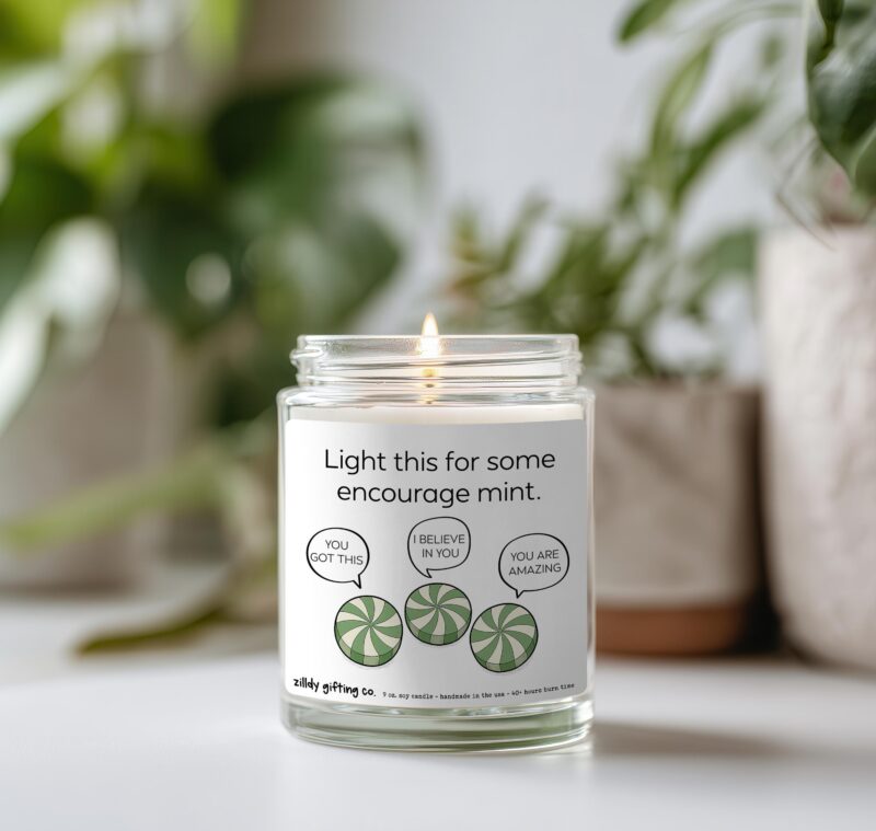 Encouragement Gift Box, “Light This for Some Encourage mint”, Personalized Soy Candle, Succulent & Cookies, Self Care Gift for Friend - Image 4