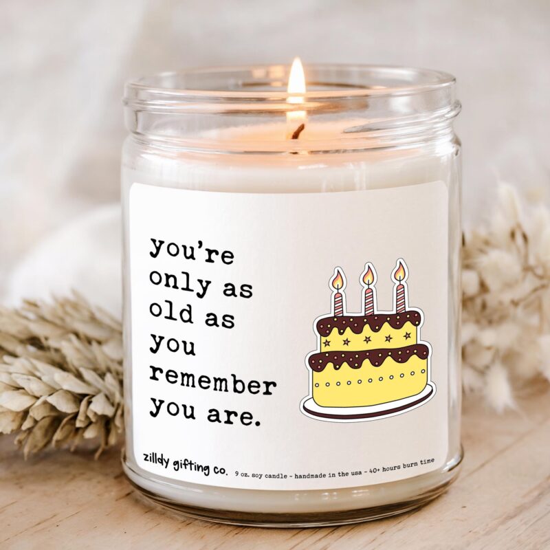 Funny Birthday Candle Gift Box – “You’re Only As Old As You Remember You Are” – Soy Candle with Succulent & Cookies - Image 2
