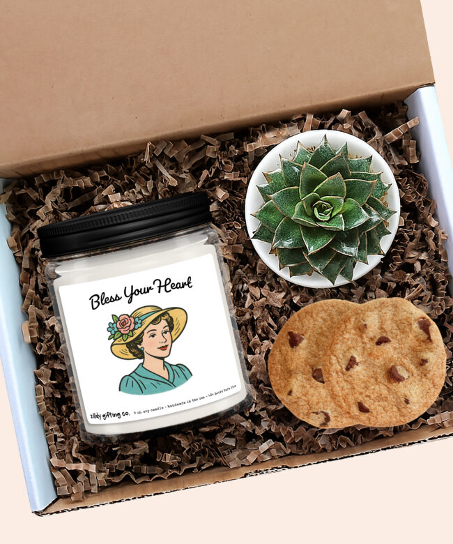 Bless Your Heart Personalized Soy Candle Gift Box, Succulent with Cookies
