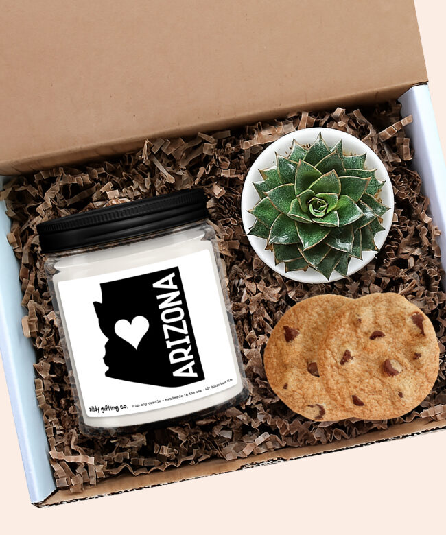 Arizona Gift Box, Personalized Soy Candle & Succulent with Cookies