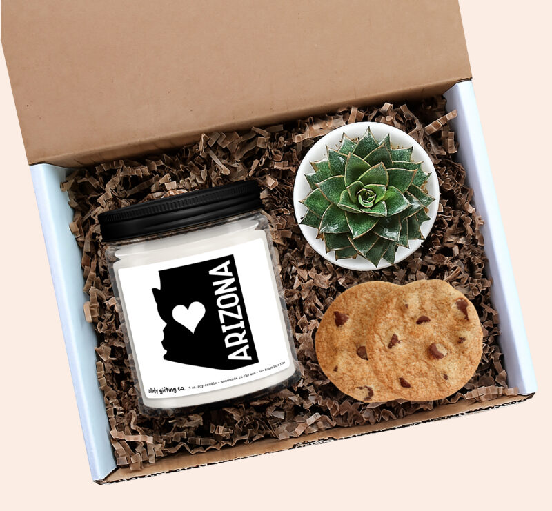 Arizona Gift Box, Personalized Soy Candle & Succulent with Cookies