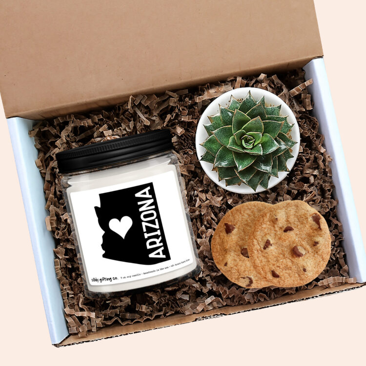 Arizona Gift Box, Personalized Soy Candle & Succulent with Cookies