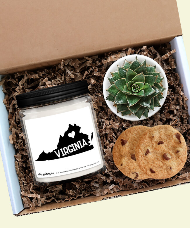 Virginia Candle Gift Box – Personalized Soy Candle with Succulent & Cookies