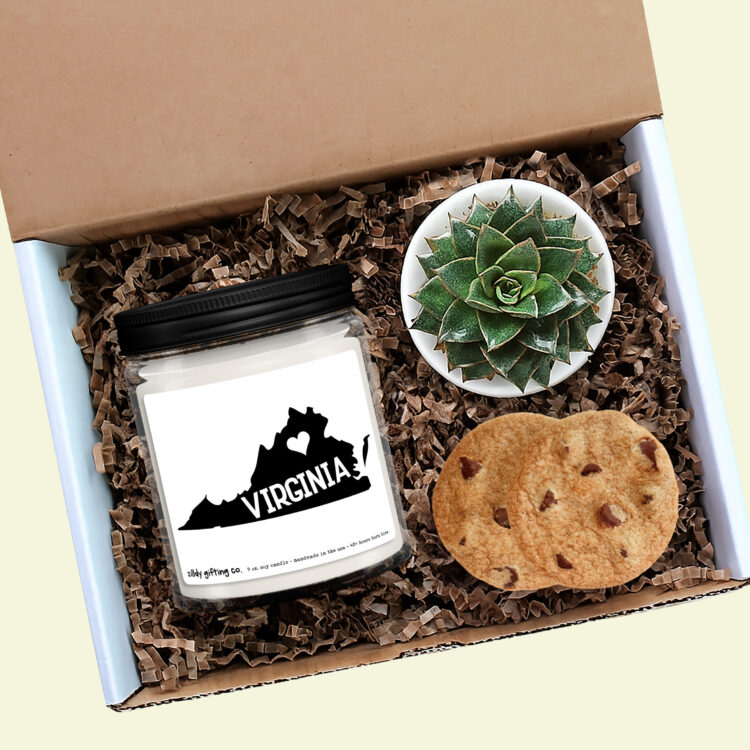 Virginia Candle Gift Box – Personalized Soy Candle with Succulent & Cookies