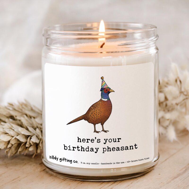 Funny Birthday Candle Gift Box – “Here’s Your Birthday Pheasant” – Personalized Soy Candle with Succulent & Cookies – Handmade Gift - Image 2