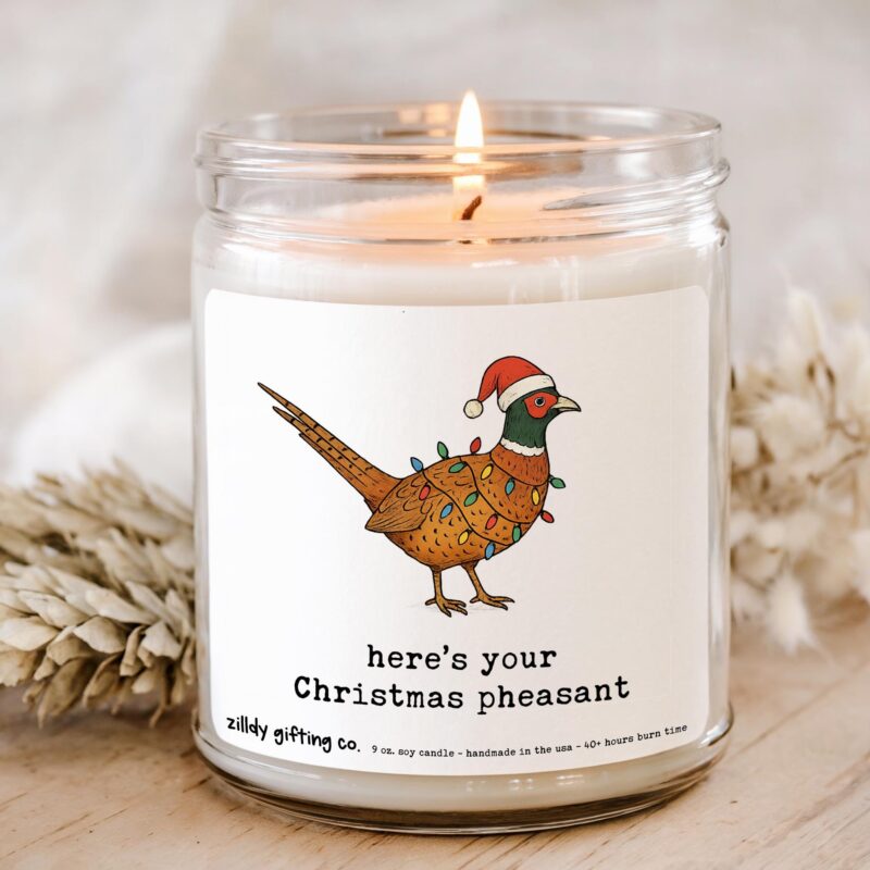 Funny Christmas Candle Gift Box, “Here’s Your Christmas Pheasant”, Personalized Soy Candle w Succulent & Cookies - Image 2