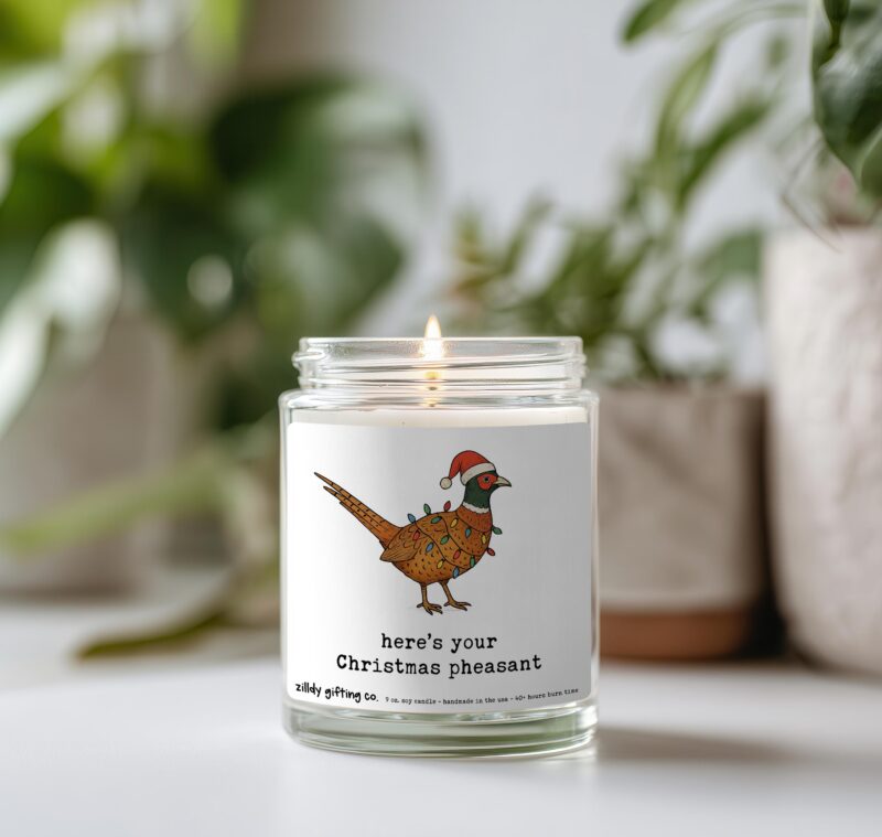 Funny Christmas Candle Gift Box, “Here’s Your Christmas Pheasant”, Personalized Soy Candle w Succulent & Cookies - Image 4