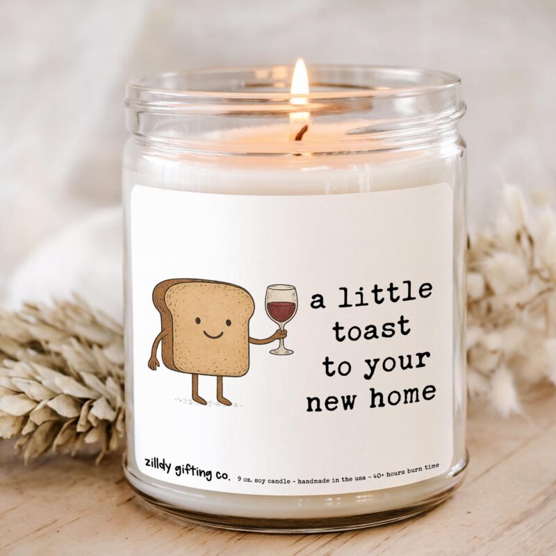 Cute Housewarming Gift Box “A Little Toast to Your New Home”, Soy Candle, Succulent & Cookies - Image 2