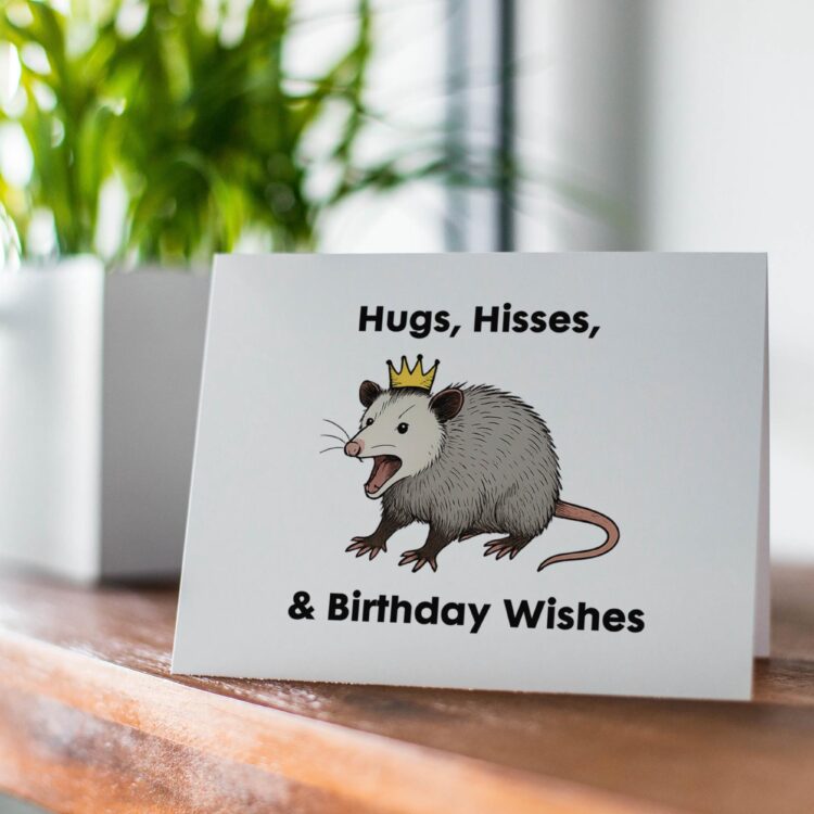 Hugs Hisses, And Birthday Wishes – Funny Opossum Greeting Card